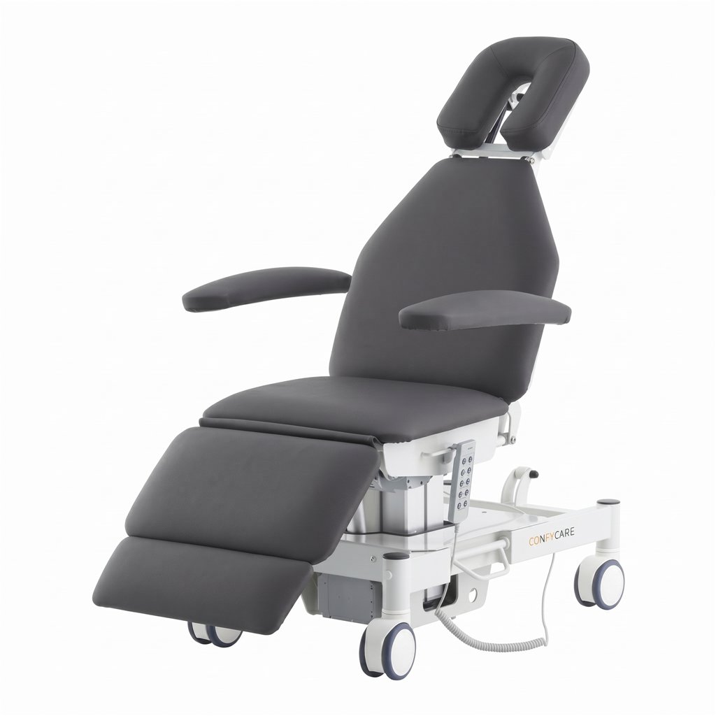 ENT electric medical chair, 4 motors – white base, grey upholstery