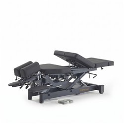 Elektrische Chiropraktikliege SCALL 6 Segmente – 3 Drops, graues Gestell, grauer Bezug