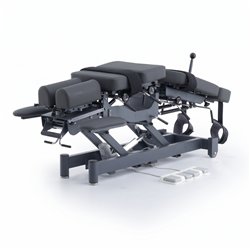 Table chiropratique électrique ALMA, 2 moteurs avec flexion-distraction – base grise, sellerie grise