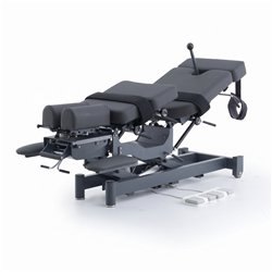 Table chiropratique électrique ALMA, 2 moteurs avec flexion-distraction – base grise, sellerie grise