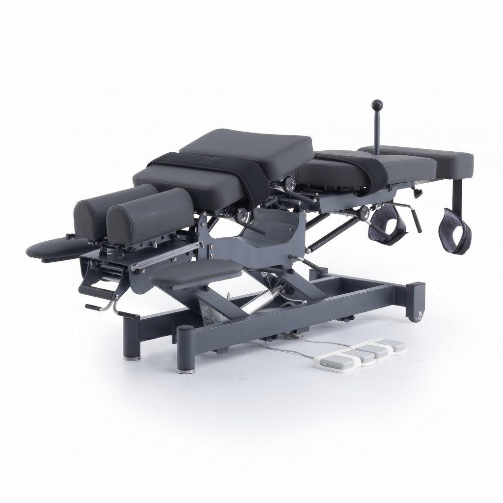 ALMA electric chiropractic table, 2 motors with flexion-distraction – grey base, grey upholstery