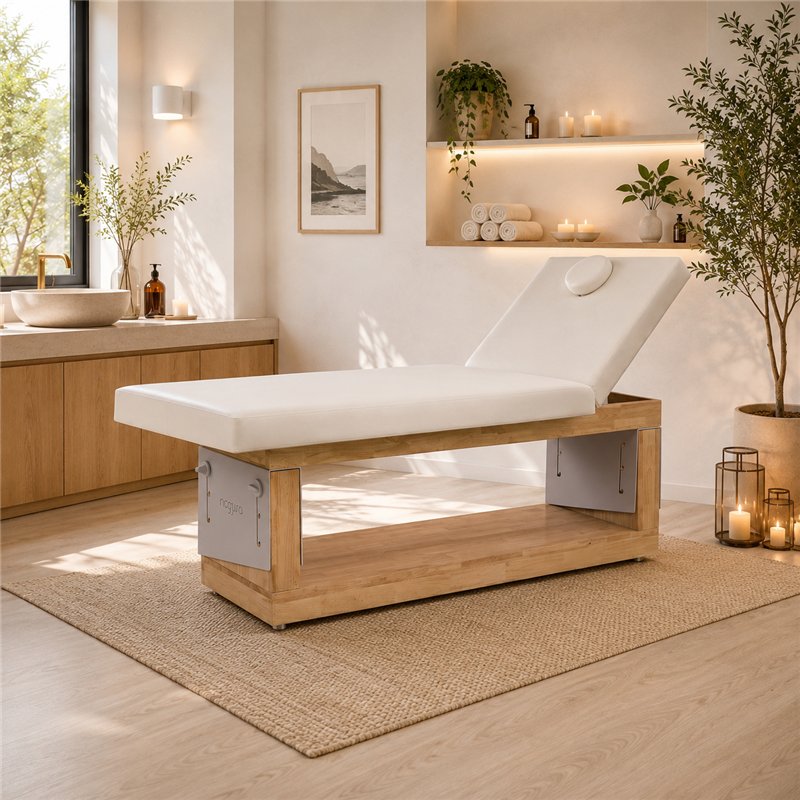 Camilla OCCI Weelko con respaldo regulable en un ambiente de spa luminoso
