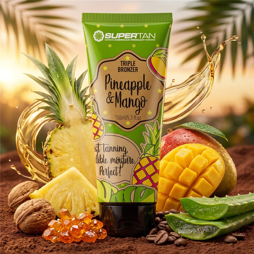 Accélérateur de Bronzage Professionnel Supertan Ananas & Mangue 200ml – Bronzage Rapide, Hydratant, Anti-Âge Aloe Vera