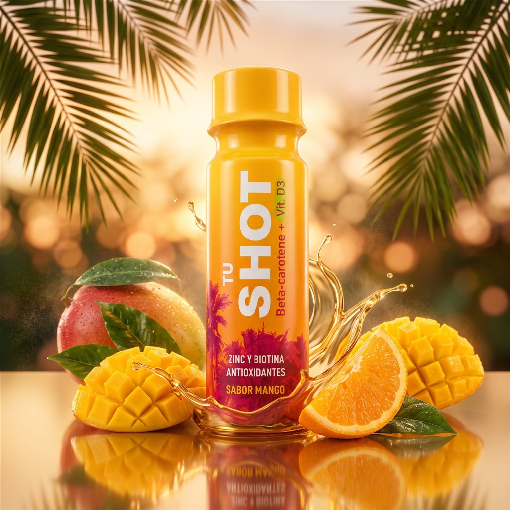 Your Sun Shot Vit. D3 Mango bebida bronzeadora com betacaroteno 80 ml x 12 unidades