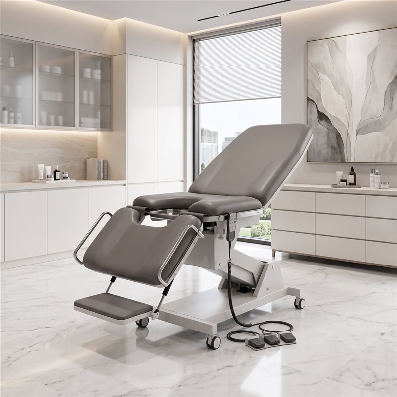 Sillón ginecológico Iliaq Grey de Weelko regulado en posición reclinada
