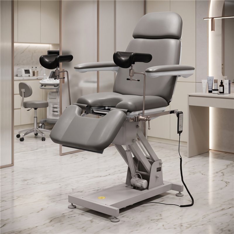 Sillón ginecológico Iliaq Grey con apoyabrazos y soportes para piernas