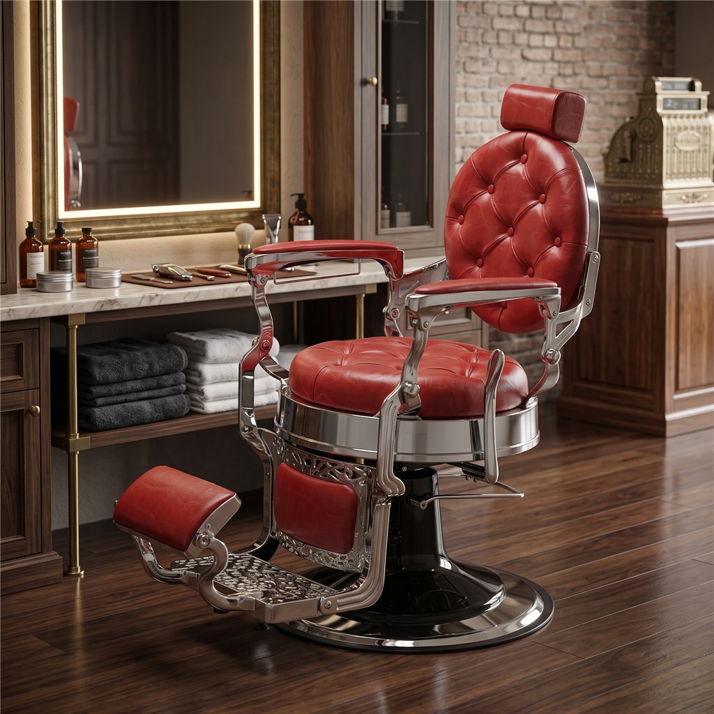 Fauteuil de barbier rouge capitonné i-Medstetic