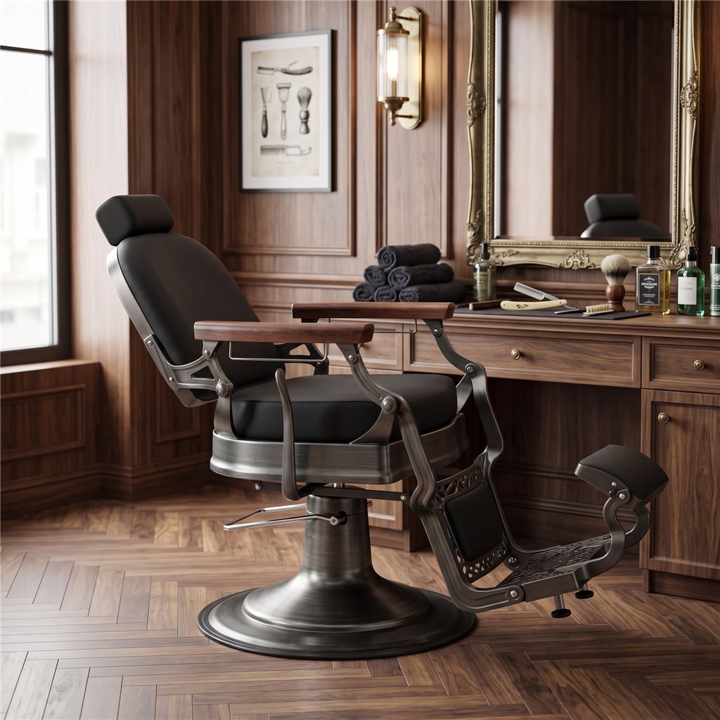 Flek Vintage Reclining Barber Chair with Lockable Hydraulic Pump - i-Medstetic