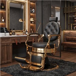 Sillón de barbero Larry Gold - base retro dorada | Mudi