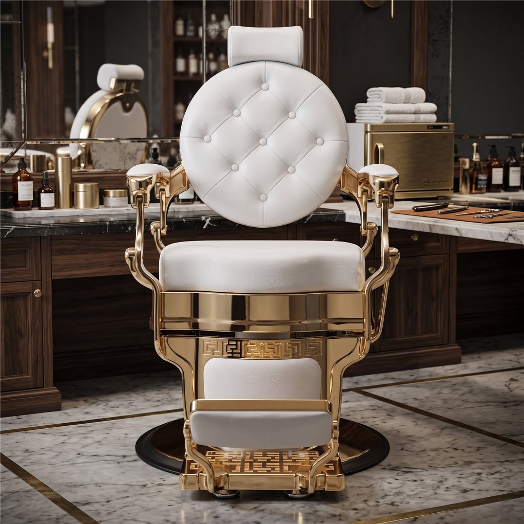 Cadeira de Barbeiro Buzz White Gold Vintage Weelko