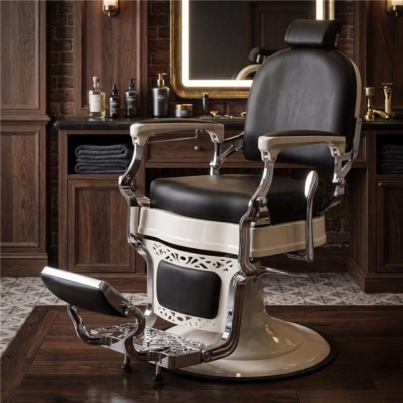 Sillón de barbería Maestro instalado en un puesto profesional