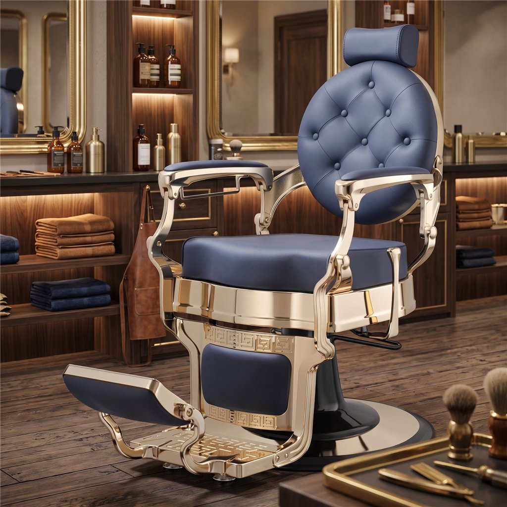 Cadeira de Barbeiro Vintage Blue Buzz Gold - Weelko