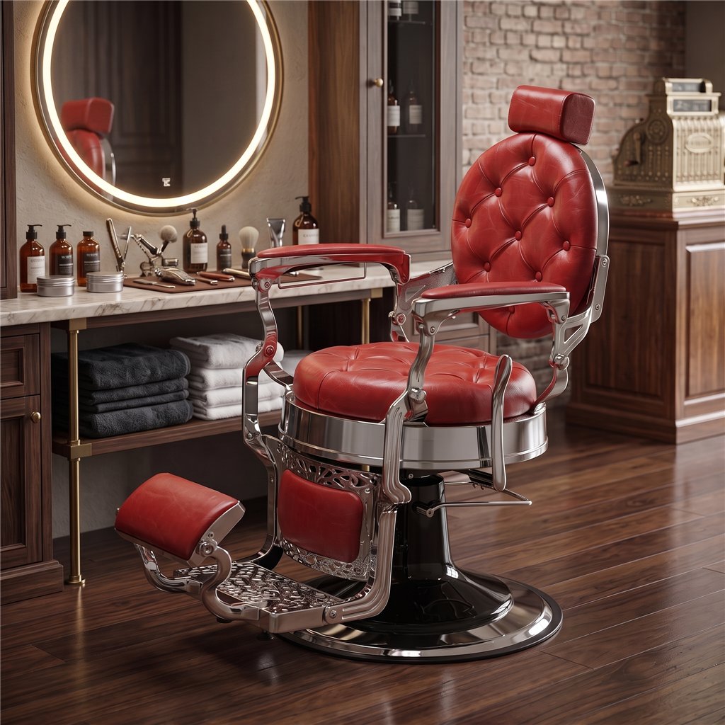Fauteuil de barbier rouge capitonné i-Medstetic