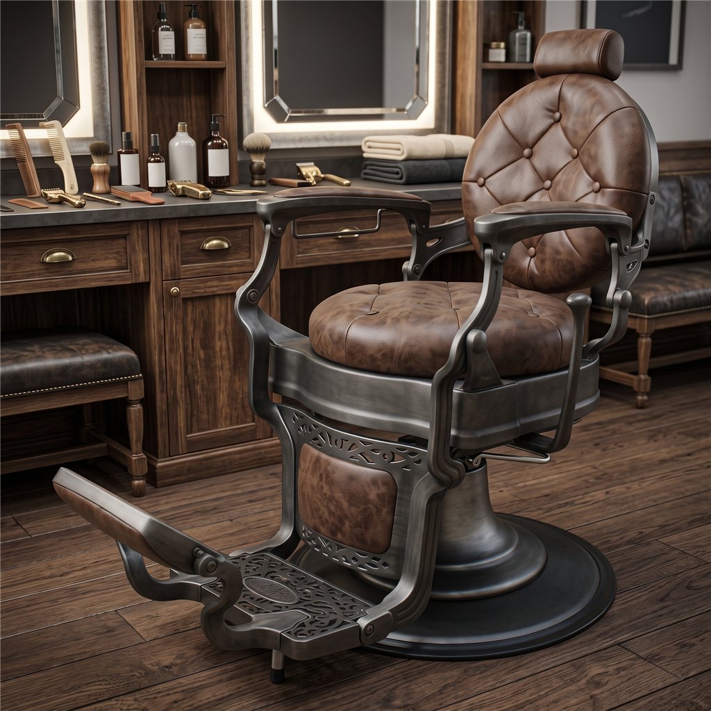 Chaise de barbier rétro Chicago marron - Pompe hydraulique