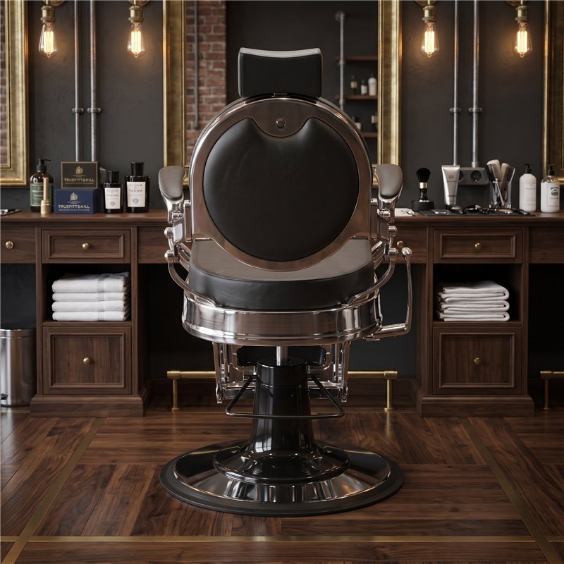 Vista trasera del sillón Buzz en barbería