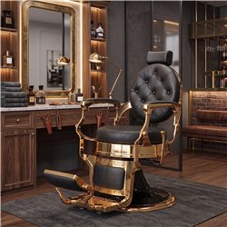 Sillón de barbero Larry Gold - base retro dorada | Mudi