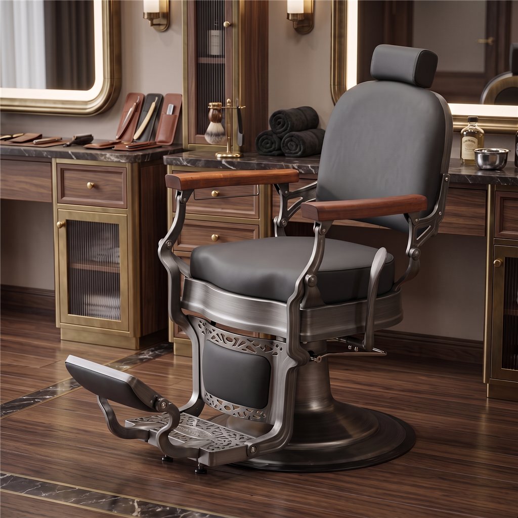 Flek Vintage Reclining Barber Chair with Lockable Hydraulic Pump - i-Medstetic