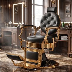 Sillón de barbero Larry Gold - base retro dorada | Mudi