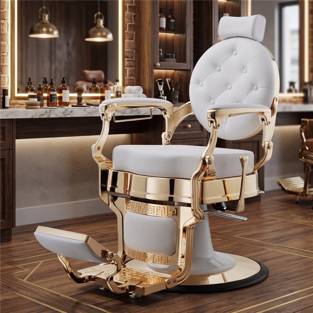 Buzz White Gold Weelko Barber Chair - Vintage, Retro, Classic & Modern