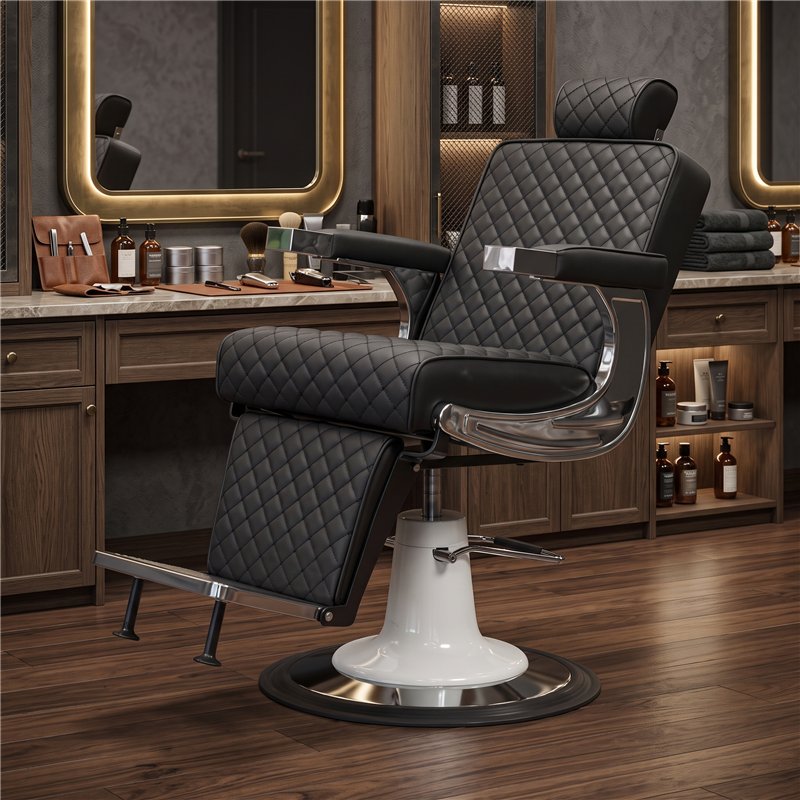 Detalle frontal del sillón de barbero Jack Retro NeoBeauty en barbería