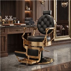 Sillón de barbero Larry Gold - base retro dorada | Mudi