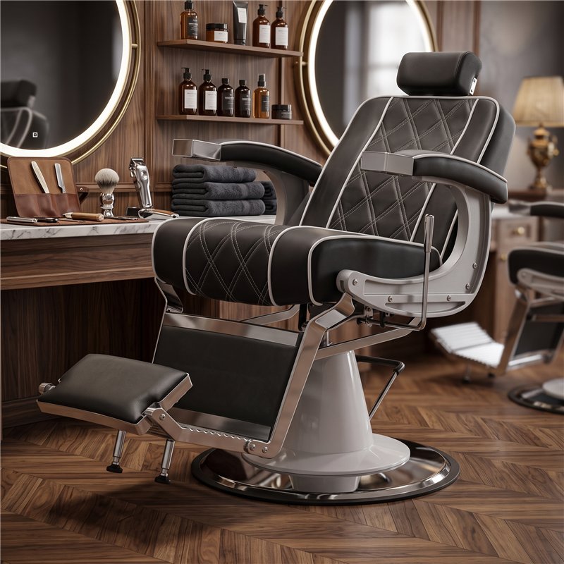 Sillón de barbero Dublín con respaldo reclinado y reposapiés frontal