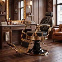 Sillón de barbero Larry Gold - base retro dorada | Mudi