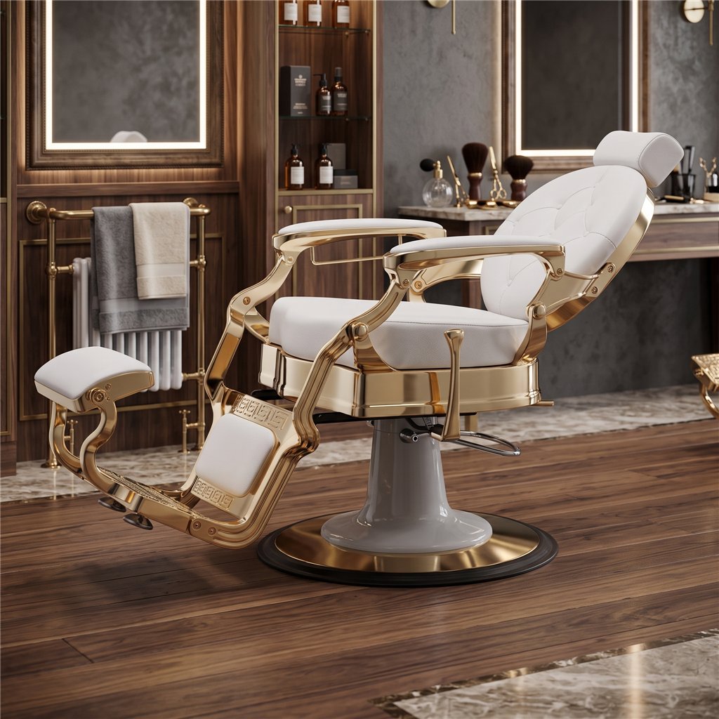 Buzz White Gold Weelko Barber Chair - Vintage, Retro, Classic & Modern