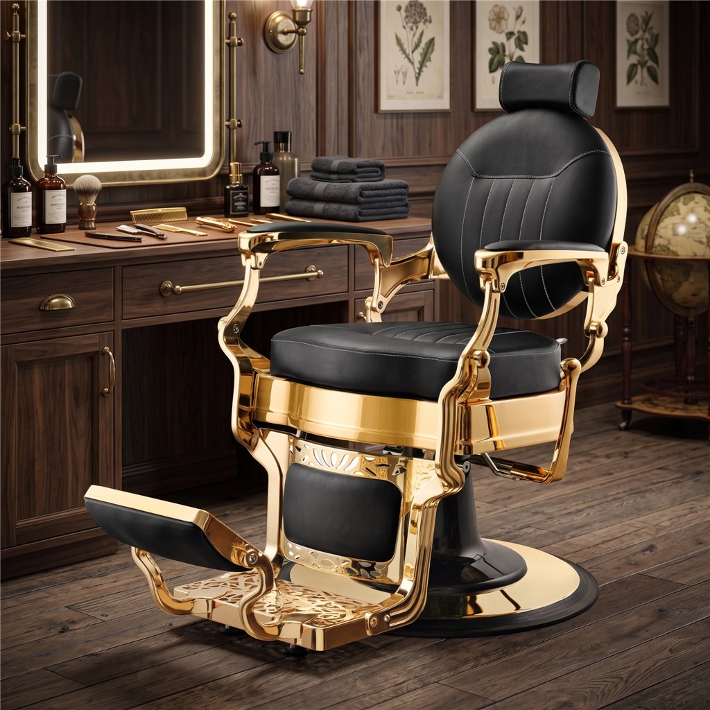 Cadeira de Barbeiro Caesar Gold Weelko – Elegância Vintage