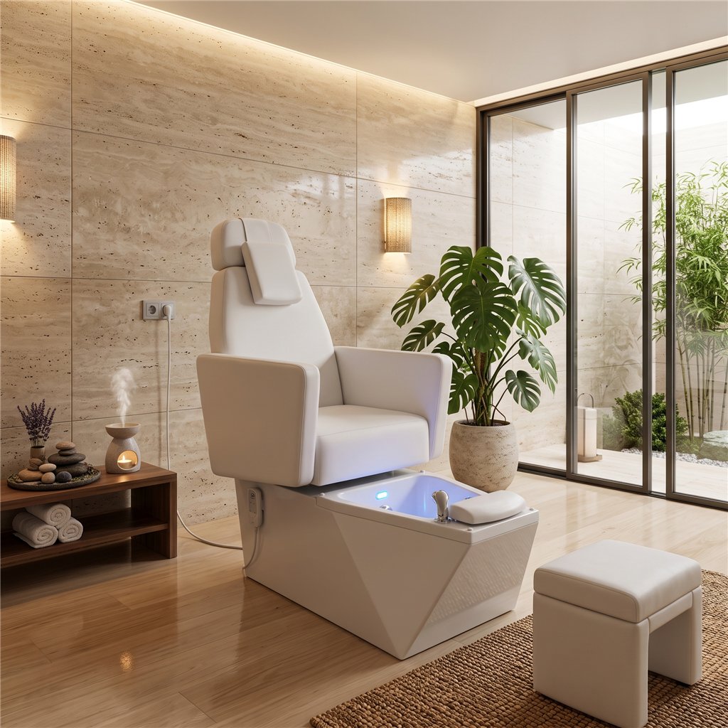 NeoBeauty SPA LED Pedicure Chair, White PU