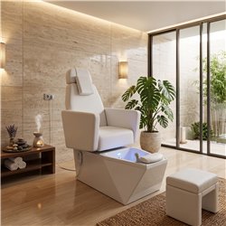 NeoBeauty SPA LED Pedicure Chair, White PU