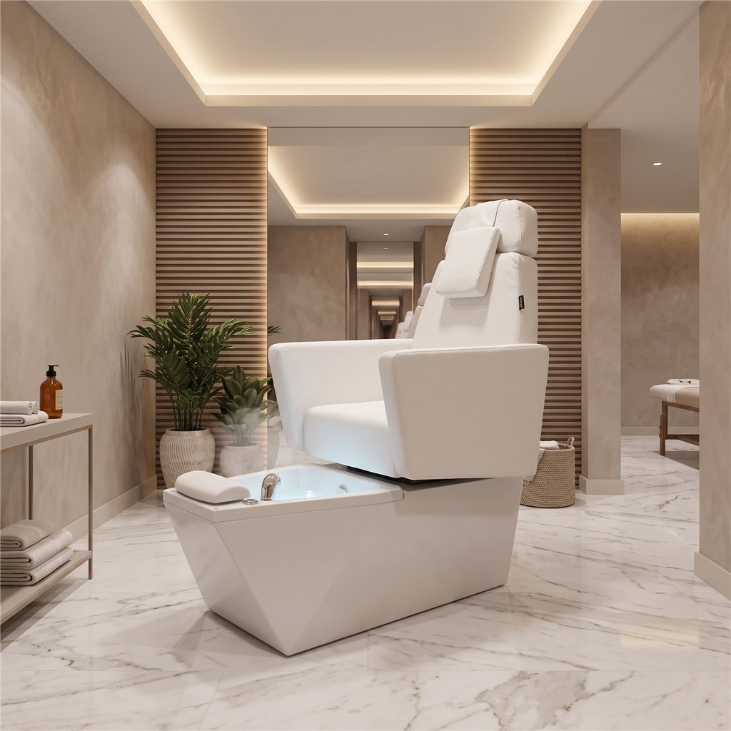 NeoBeauty SPA LED Pedicure Chair, White PU