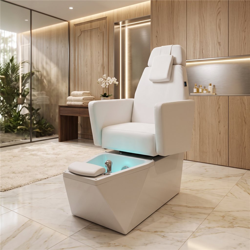 NeoBeauty SPA LED Pedicure Chair, White PU