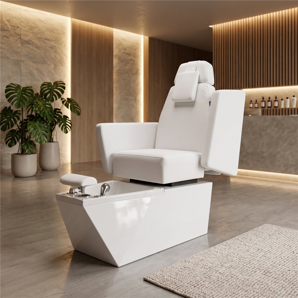 NeoBeauty SPA LED Pedicure Chair, White PU