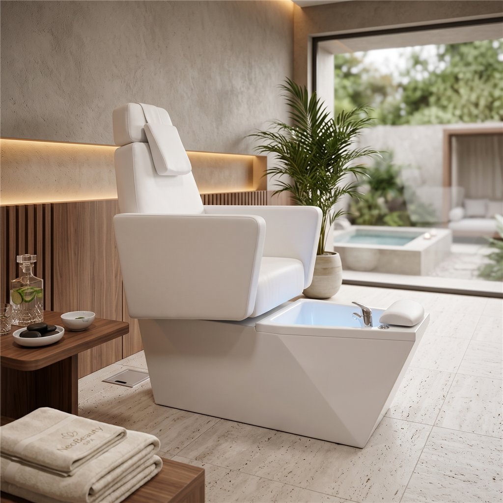 NeoBeauty SPA LED Pedicure Chair, White PU
