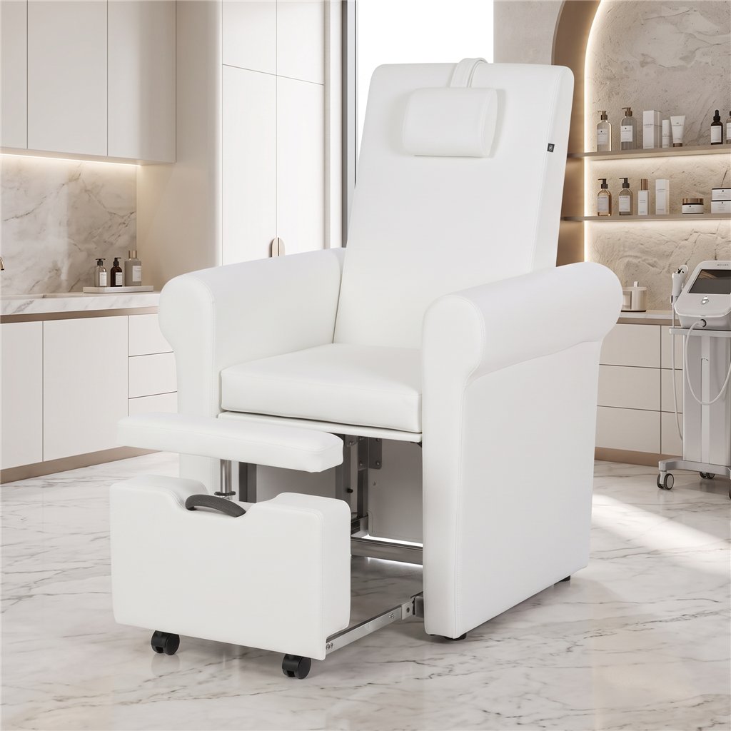 Lumina pedicure chair with sliding lower section for footbath, white - Weelko