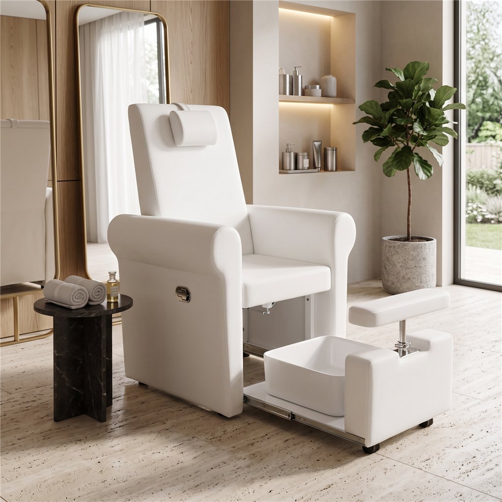 Lumina pedicure chair with sliding lower section for footbath, white - Weelko