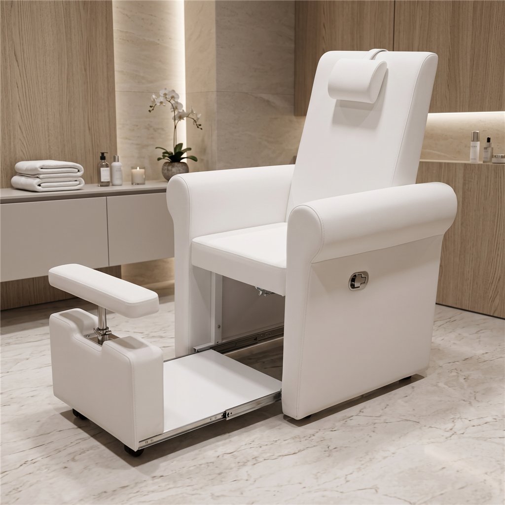 Lumina pedicure chair with sliding lower section for footbath, white - Weelko