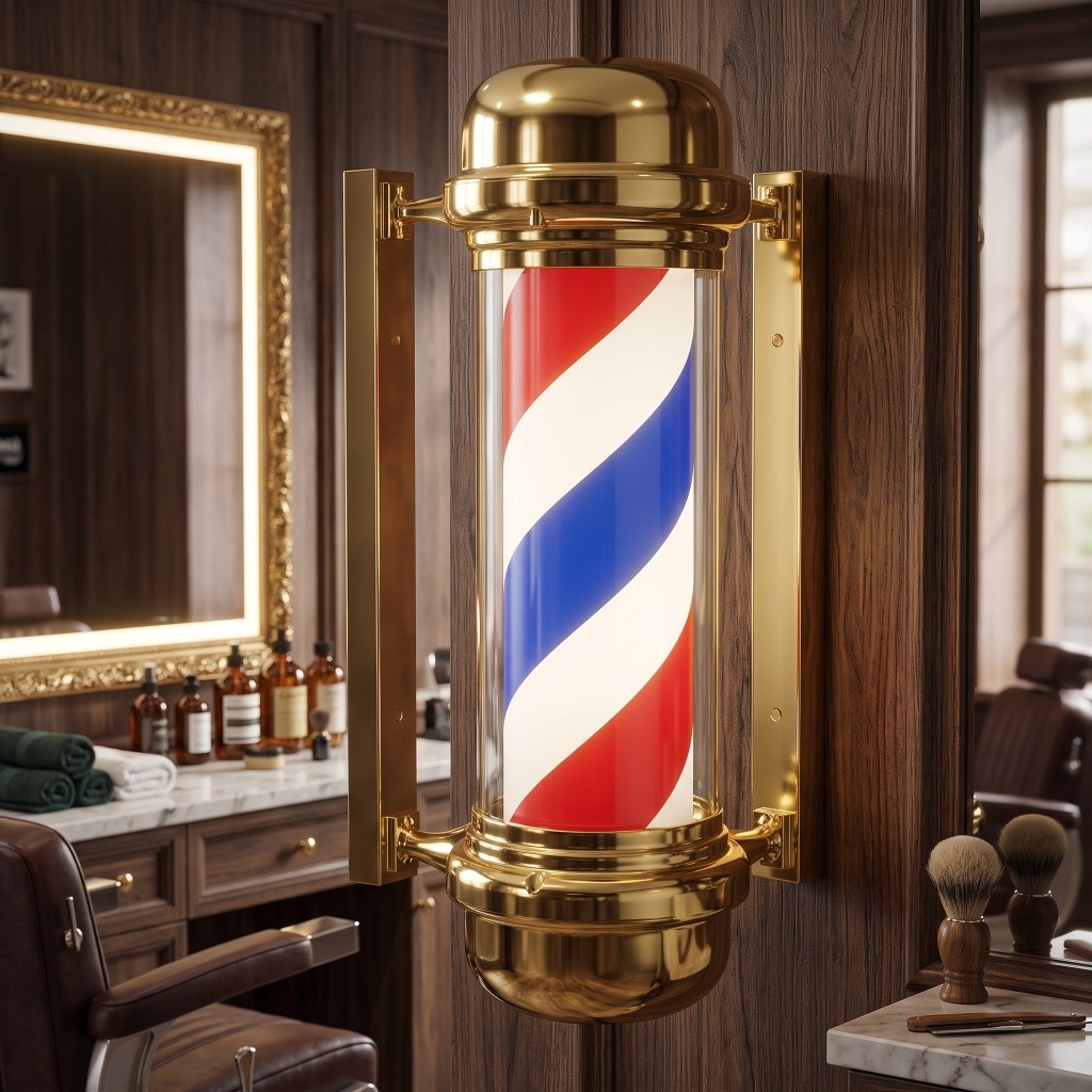 Palo da barbiere rotante tricolore con finitura dorata Dagour - design classico | Weelko