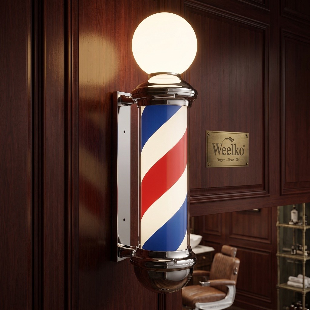 Weelko Drehender Tricolor Barber Pole mit Leuchtkugel