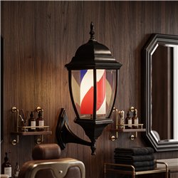 Palo da barbiere stile lanterna rotante con luce LED da parete, struttura metallica e vetro - Weelko