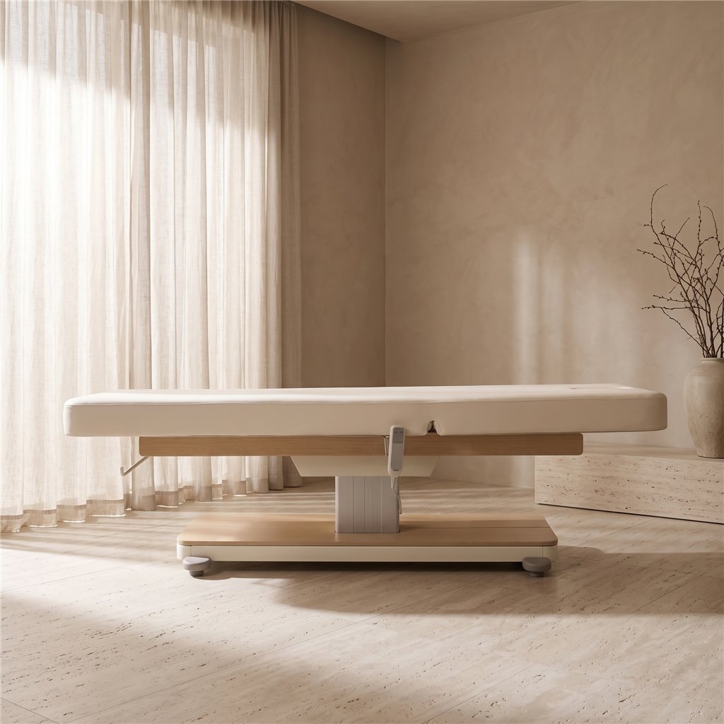 Camilla de Masajes SPA Eléctrica Orion (Color Crema con Base de Madera)