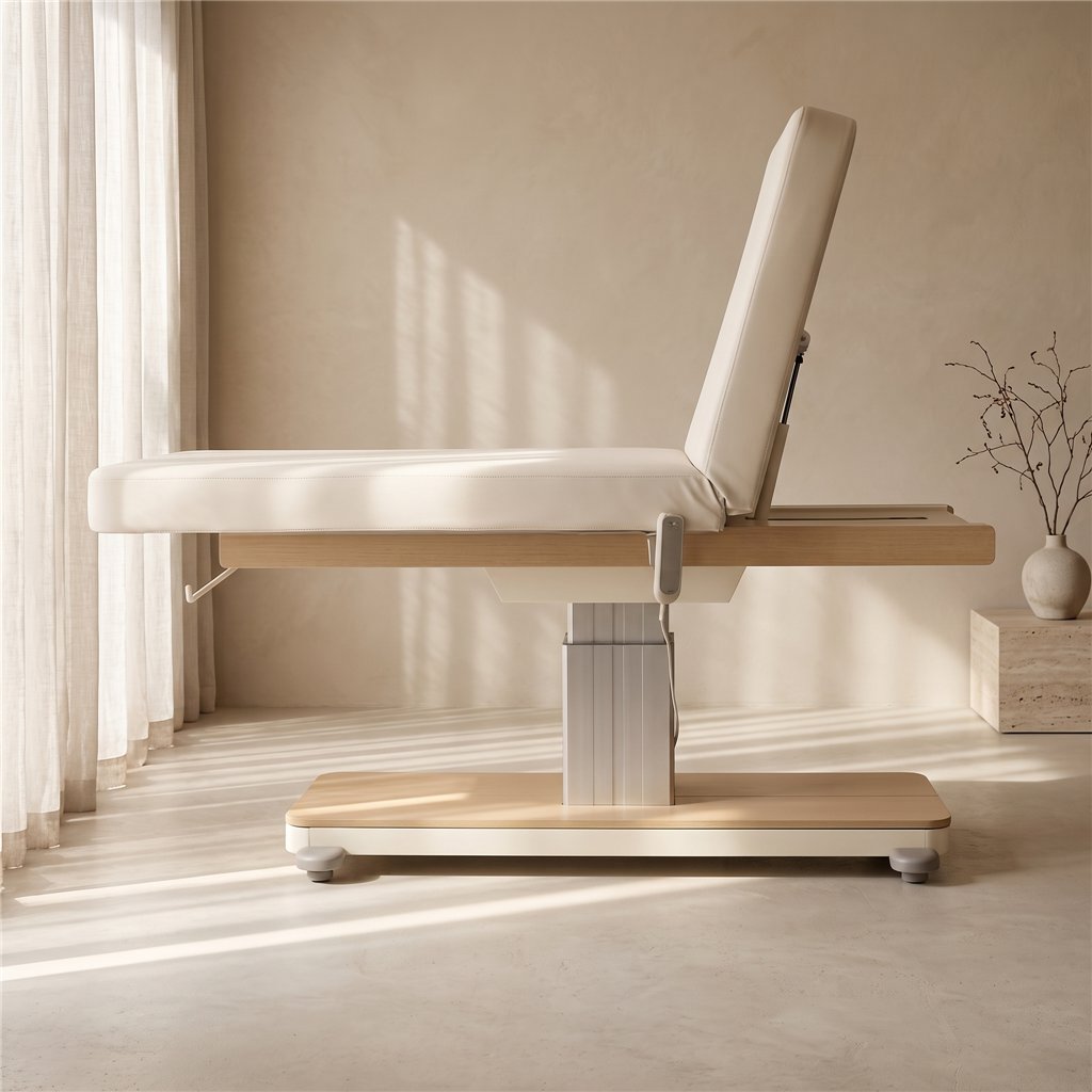 Camilla de Masajes SPA Eléctrica Orion (Color Crema con Base de Madera)
