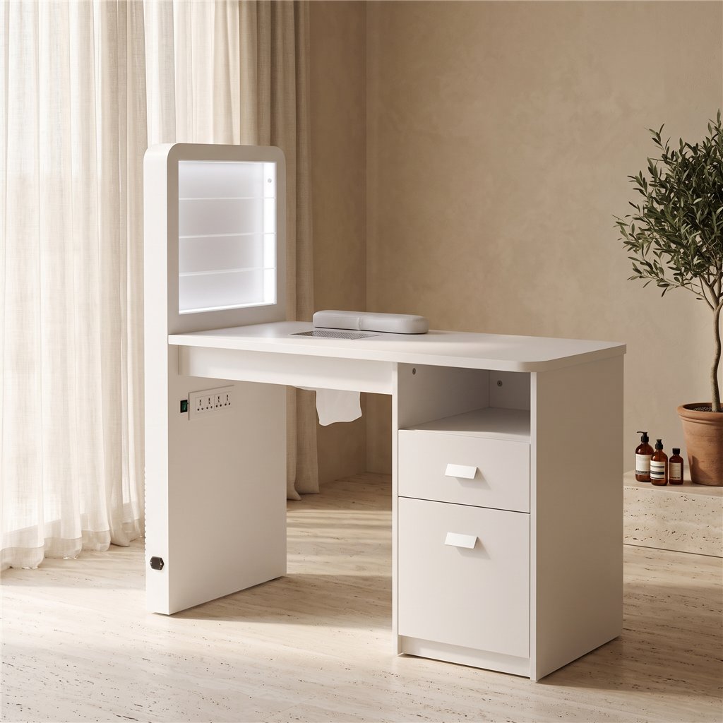 Mesa de manicura Mirplay MARION con expositor LED y aspirador de uñas