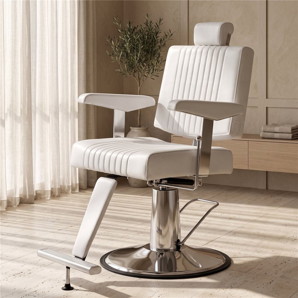 Sillón de barbero Mudi SEREN blanco con bomba hidráulica