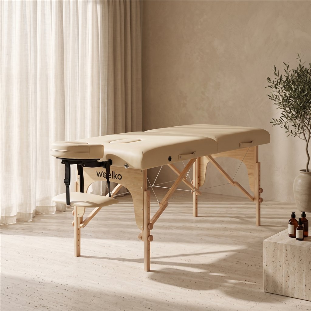 Weelko Nomad one WKS037.A16 folding wooden massage table in cream
