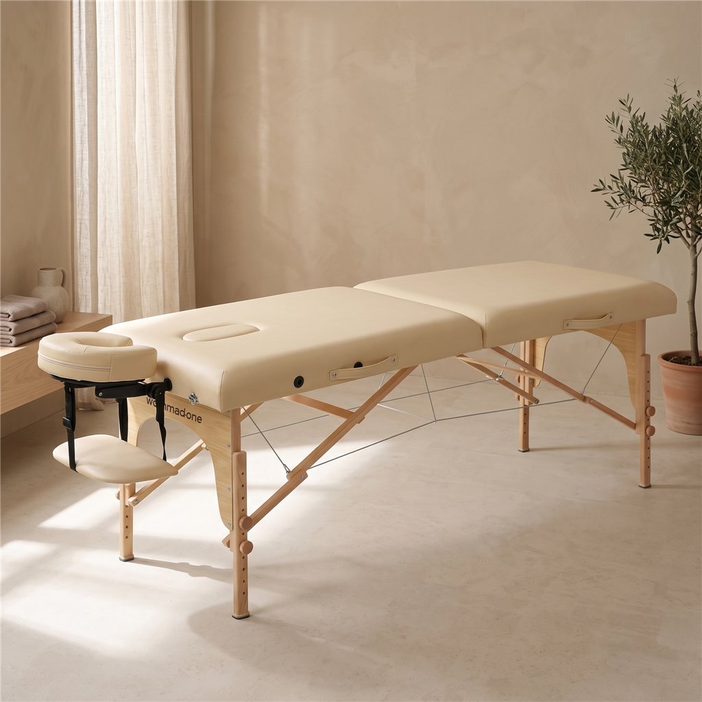 Table de massage pliante en bois Weelko Nomad one WKS037.A16 couleur crème