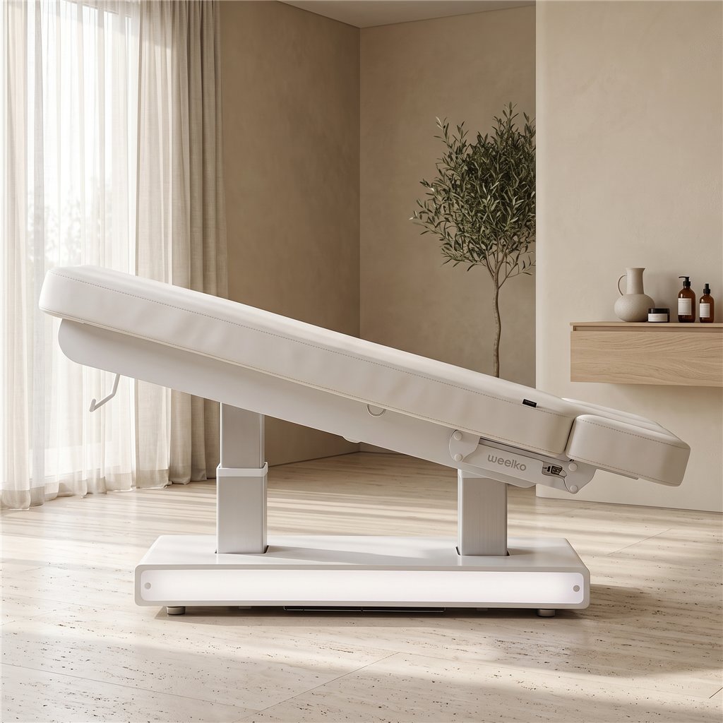 Camilla eléctrica spa Weelko Muse + con calefacción y base de madera LED