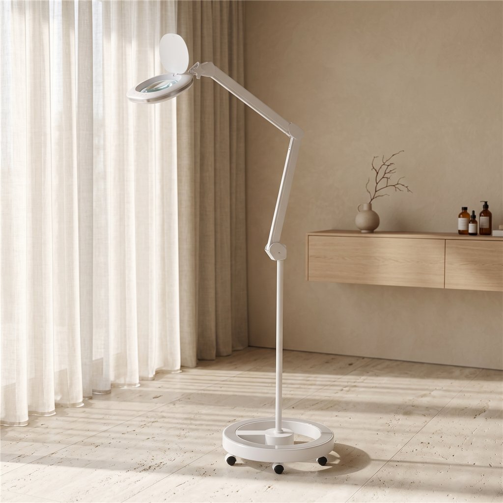 Lámpara lupa LED doble DDUUEETT NIYA 5D con base de ruedas