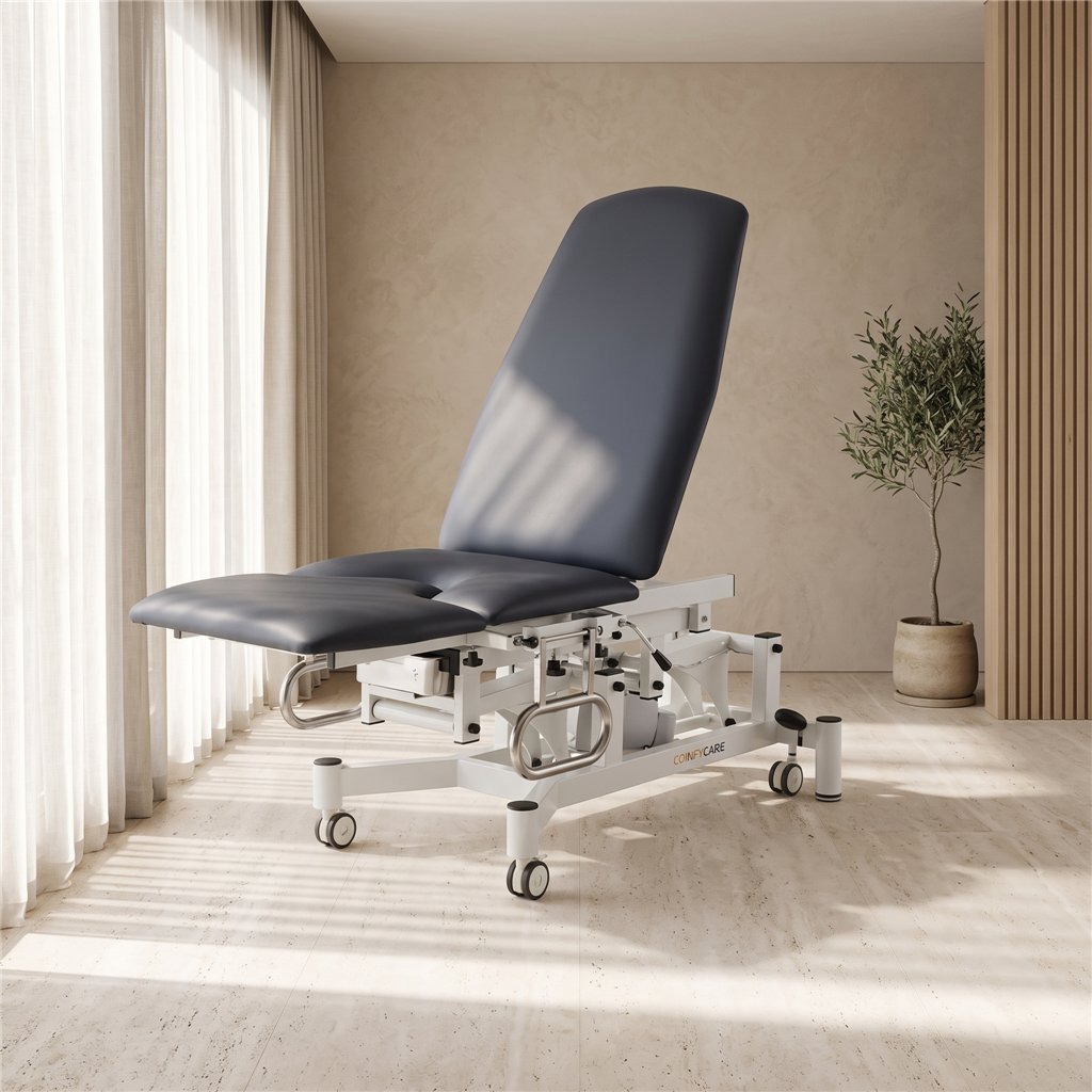 Poltrona ginecologica elettrica OB, 2 motori – base bianca, rivestimento grigio